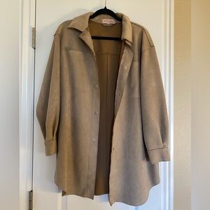 Philosophy Long Sleeve Faux Suede Shacket Tan